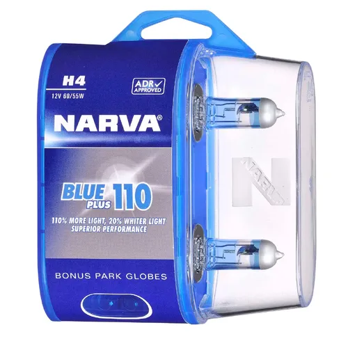 Narva H4 12V 60/55W BLUE PLUS 110 HALOGEN HEADLIGHT GLOBES (BL2) 48532BL2