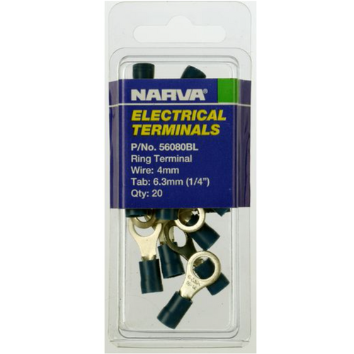 Narva Crimp Terminal Ring 6.3mm 20 Pcs