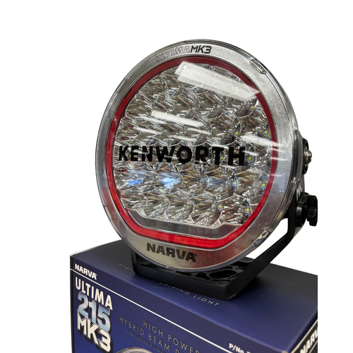 Narva Ultima MK3 LED Driving Light with Kenworth Branded Lens and Matching Red Bezel 71742KW
